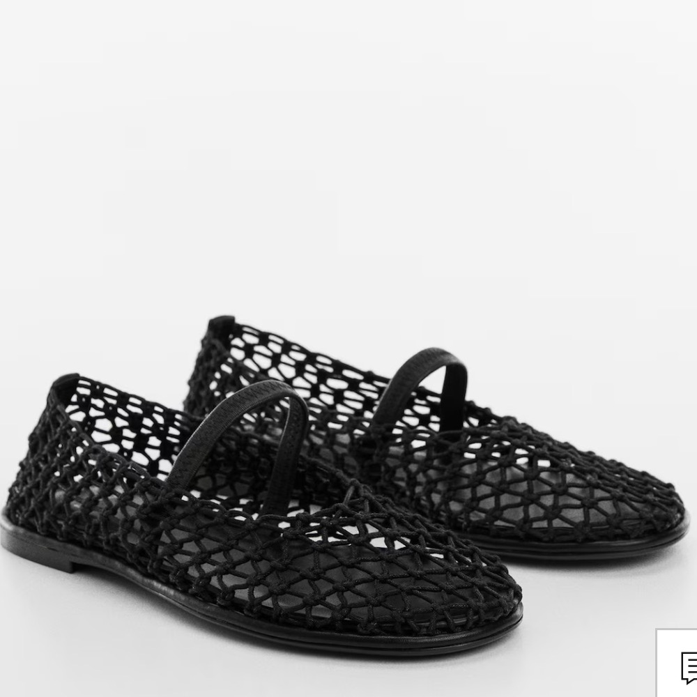 Mango Black Mesh Net Mary Jane Flats 9.5